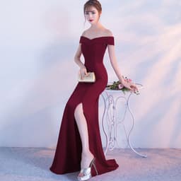 image-Banquet evening dress word-shoulder fishtail dress