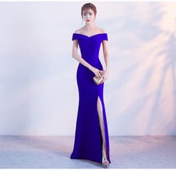 image-Banquet evening dress word-shoulder fishtail dress