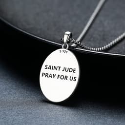 image-St Jude Necklace Sterling Silver Oval Medal San Judas Tadeo Pendant Necklace Medallion Protection Necklace Catholic Jewelry Gift for Men