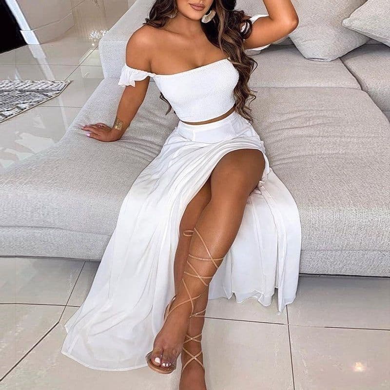 image-Summer Slim French Bohemian Print Mid-Length Retro Tube Top Suit Dress Women