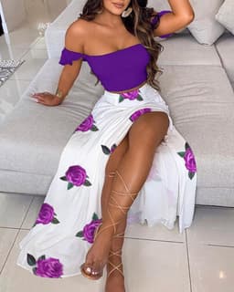 image-Summer Slim French Bohemian Print Mid-Length Retro Tube Top Suit Dress Women
