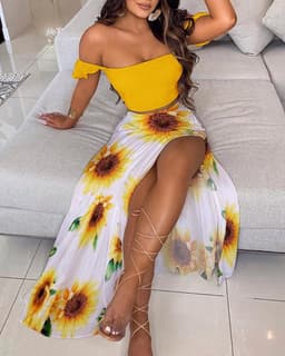 image-Summer Slim French Bohemian Print Mid-Length Retro Tube Top Suit Dress Women