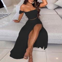 image-Summer Slim French Bohemian Print Mid-Length Retro Tube Top Suit Dress Women