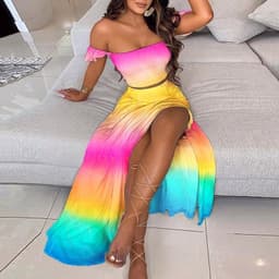 image-Summer Slim French Bohemian Print Mid-Length Retro Tube Top Suit Dress Women