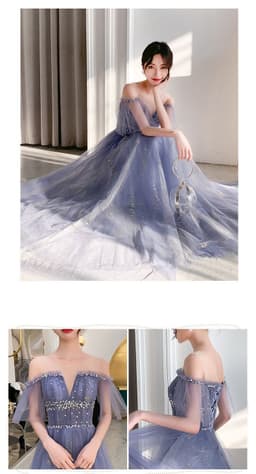 image-One-Shoulder Noble Temperament Starry Sky Birthday Bride Toast Dress Long