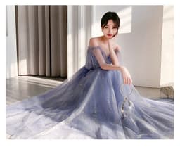 image-One-Shoulder Noble Temperament Starry Sky Birthday Bride Toast Dress Long