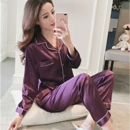image-Women's Silk Pajamas Set - Long Sleeve Black Cardigan