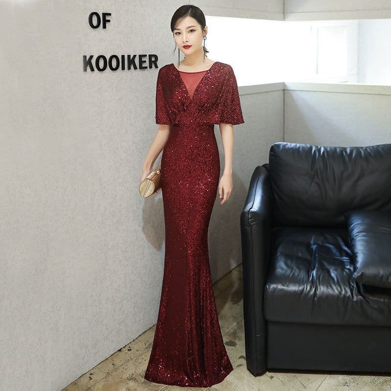 image-Dark green evening dress female annual party temperament