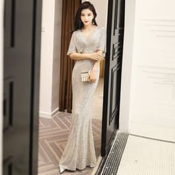image-Dark green evening dress female annual party temperament