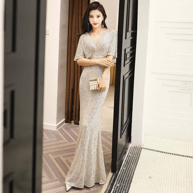 image-Dark green evening dress female annual party temperament