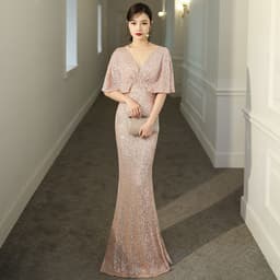 image-Dark green evening dress female annual party temperament