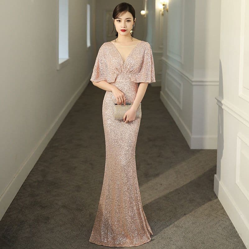 image-Dark green evening dress female annual party temperament
