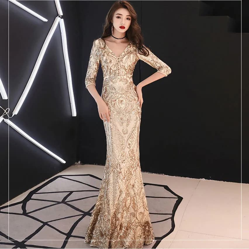 image-Sexy fishtail dress in sequined evening dress