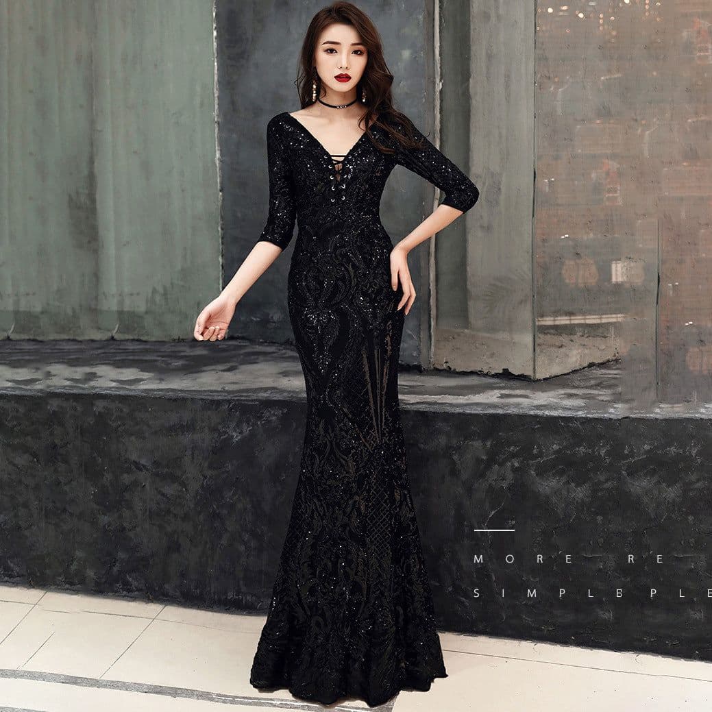 image-Sexy fishtail dress in sequined evening dress