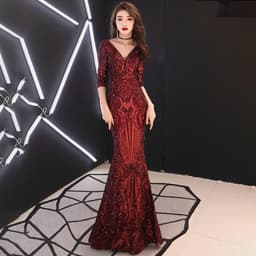 image-Sexy fishtail dress in sequined evening dress