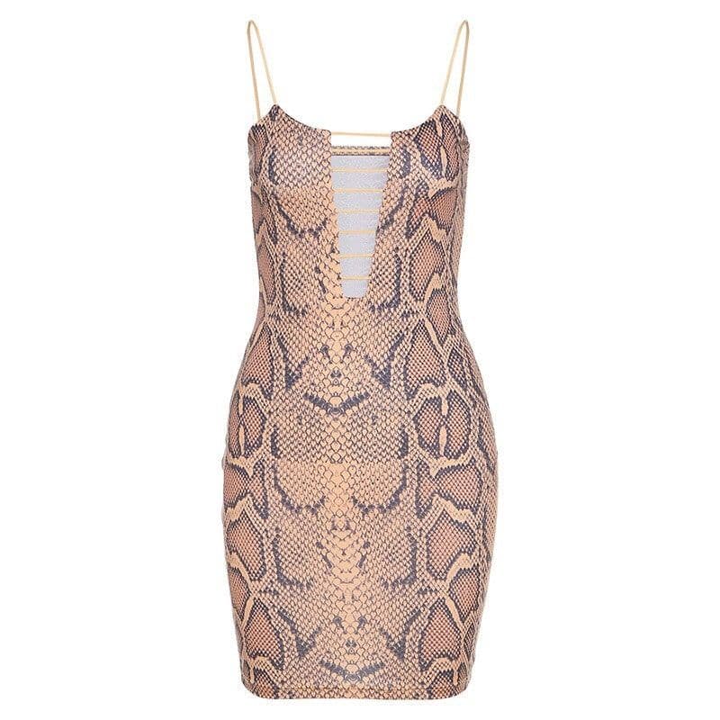 image-Snake Print Hollow Bag Hip Skirt Slim Dress