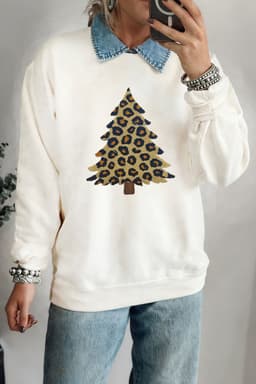 image-White Plush Leopard Tree Sweatshirt Drop Shoulder