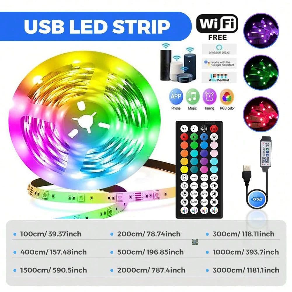 image-1-30M/100FT USB LED RGB Strip Lights SMD 5050 Bluetooth APP Touch Remote Control DC5V Neon Strip TV Backlight For Home Decor