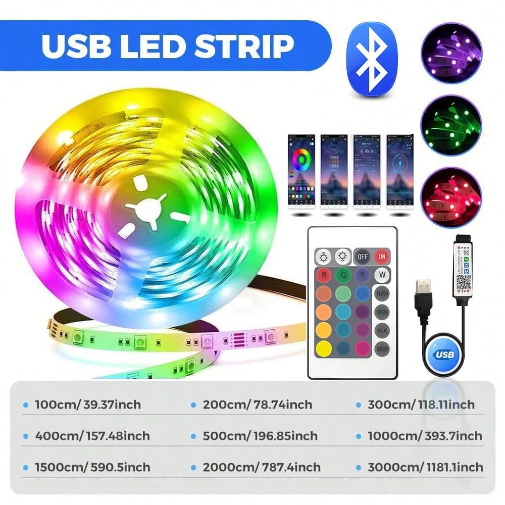 image-1-30M/100FT USB LED RGB Strip Lights SMD 5050 Bluetooth APP Touch Remote Control DC5V Neon Strip TV Backlight For Home Decor