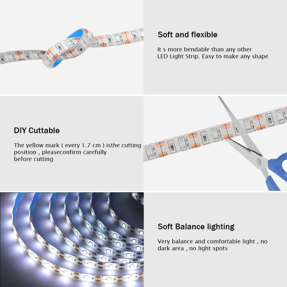 image-DC 5V USB LED Strip Light 2835 SMD 1 Meter 2 Meter 3 Meter 5 Meter Warm Cool White TV Background Lighting Tape Home Decor Lamp