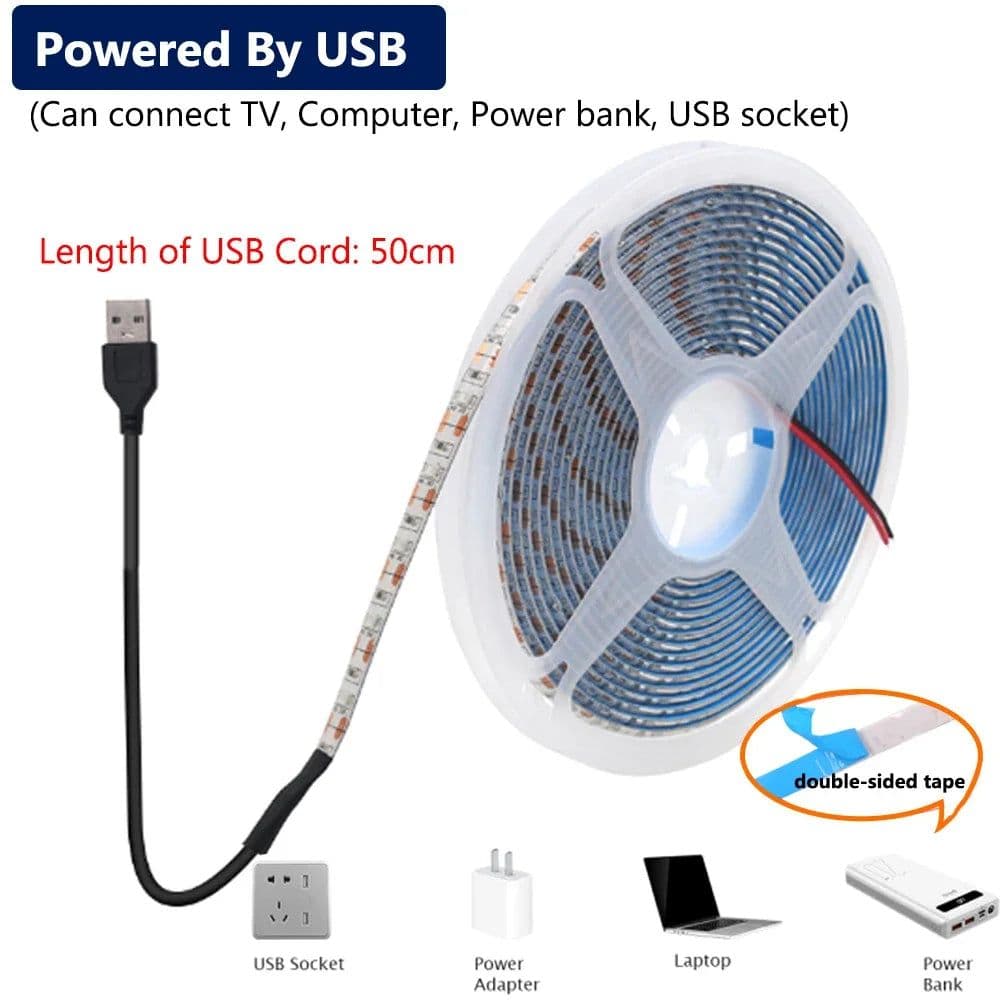image-DC 5V USB LED Strip Light 2835 SMD 1 Meter 2 Meter 3 Meter 5 Meter Warm Cool White TV Background Lighting Tape Home Decor Lamp
