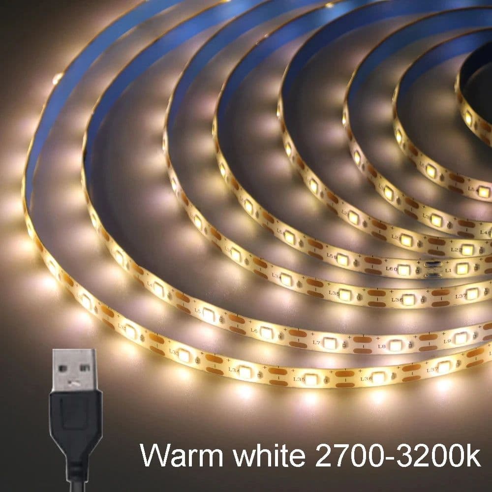 image-DC 5V USB LED Strip Light 2835 SMD 1 Meter 2 Meter 3 Meter 5 Meter Warm Cool White TV Background Lighting Tape Home Decor Lamp