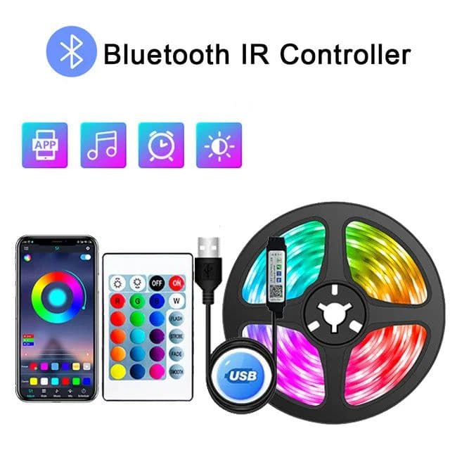 image-RGB LED Strip Lights 1-30M USB 5050 IR Remote Control Color Changing Flexible Lamp Tape For TV Backlight Home Party Decoration