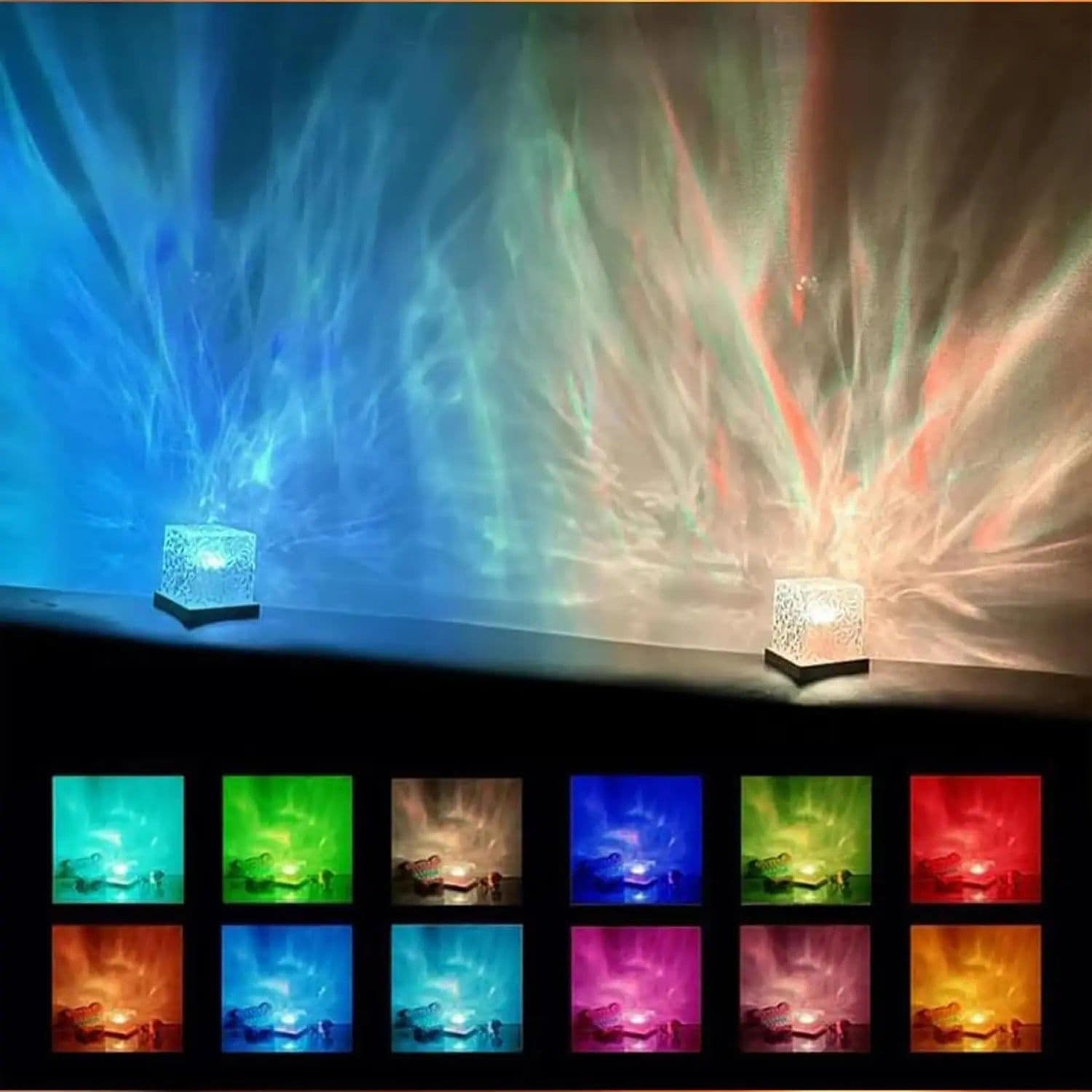 image-Ocean Wave Projector Light 16 Colors Midnight Aura Aurora Glow Lamp Home Office Bar Restaurant Underwater Projector Night Light