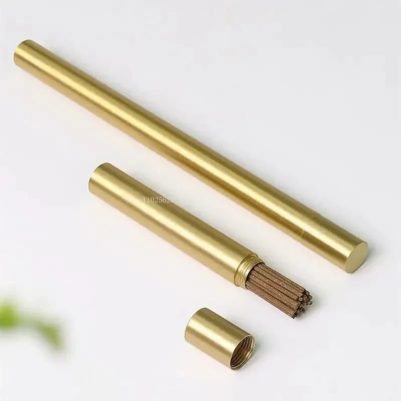 image-Antique Pure Copper Incense Tube Line Incense Tube Long and Short Type DIY Home Zen Portable Line Incense Storage Supplies