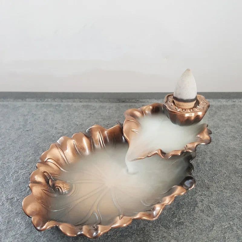 image-Fragrance Holder Smoke Reflux Incense Stick Incense Aromatherapy Backflow Burner Creative Incense Ceramic Leaf Tower