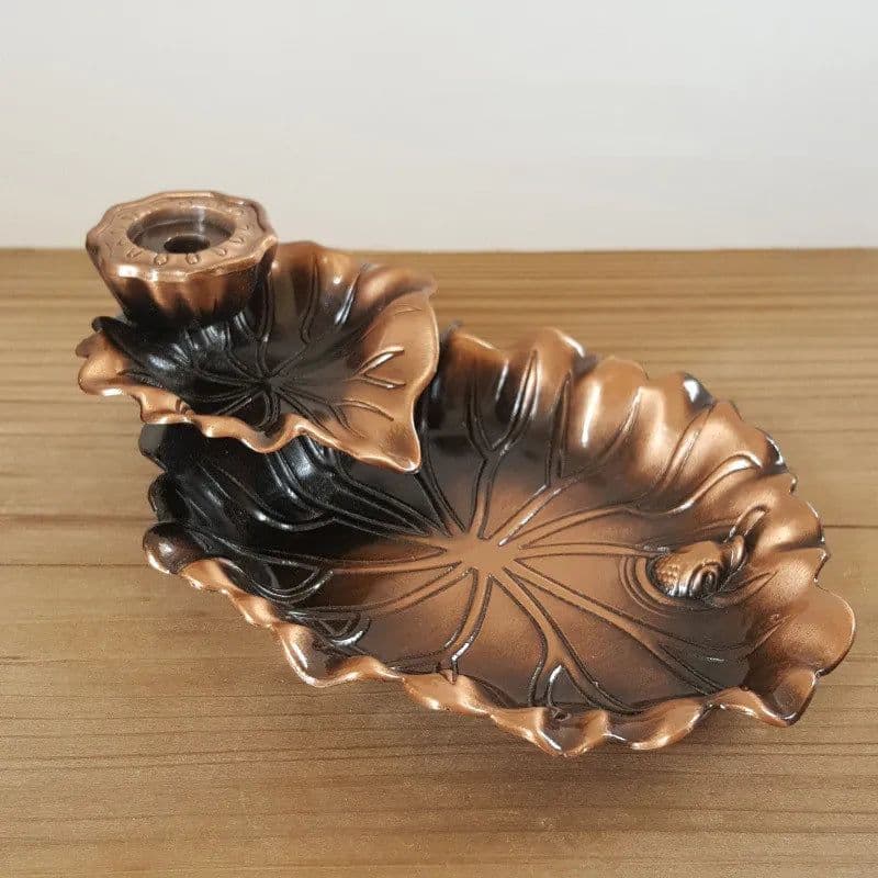 image-Fragrance Holder Smoke Reflux Incense Stick Incense Aromatherapy Backflow Burner Creative Incense Ceramic Leaf Tower