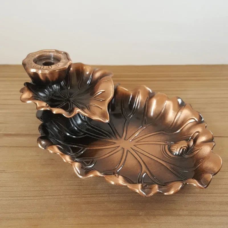 image-Fragrance Holder Smoke Reflux Incense Stick Incense Aromatherapy Backflow Burner Creative Incense Ceramic Leaf Tower