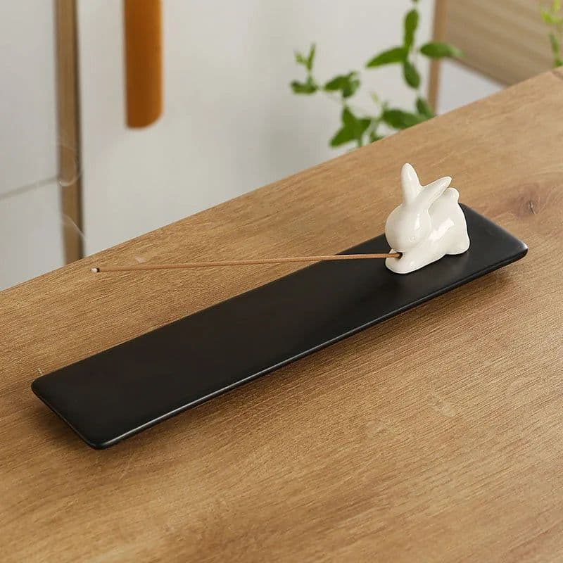 image-MINIDEAL Ceramic Backflow Incense Burner - Cat & Rabbit