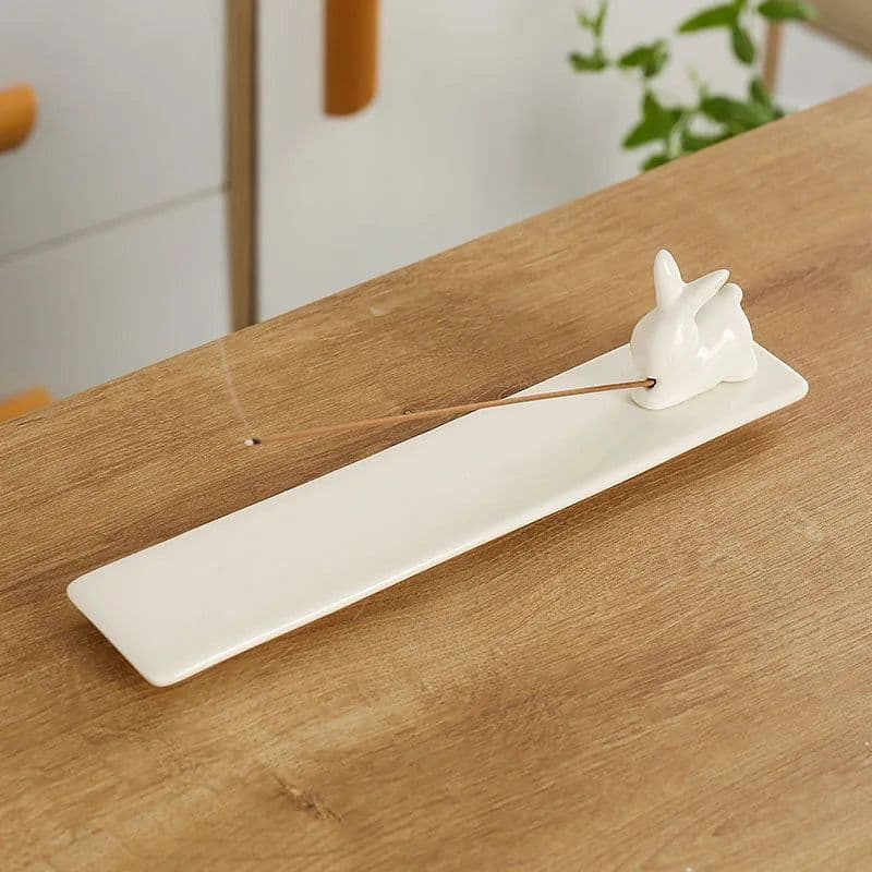 image-MINIDEAL Ceramic Backflow Incense Burner - Cat & Rabbit