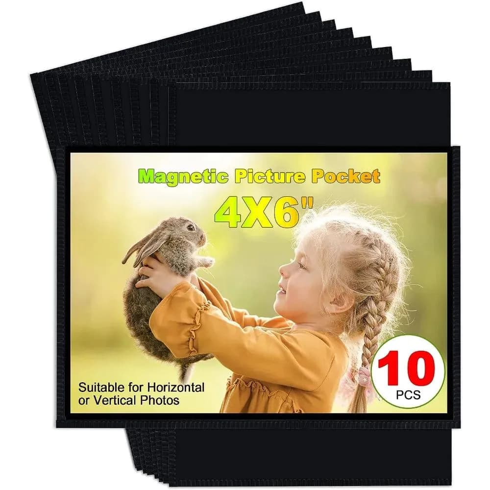 image-10 Piece Set Black Magnetic Photo Frame Refrigerator Magnet Picture Sleeves Wall Art Poster Hanger Home Decoration Holder