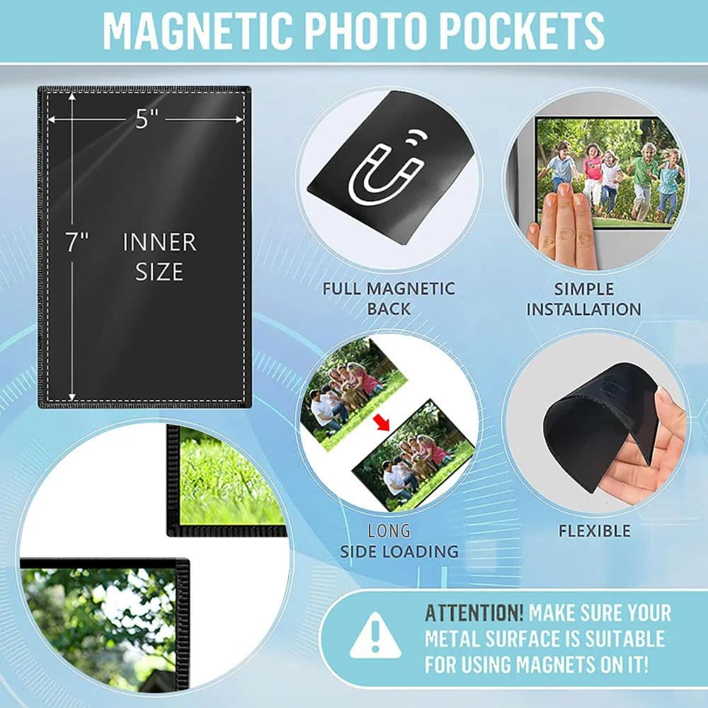 image-10 Piece Set Black Magnetic Photo Frame Refrigerator Magnet Picture Sleeves Wall Art Poster Hanger Home Decoration Holder