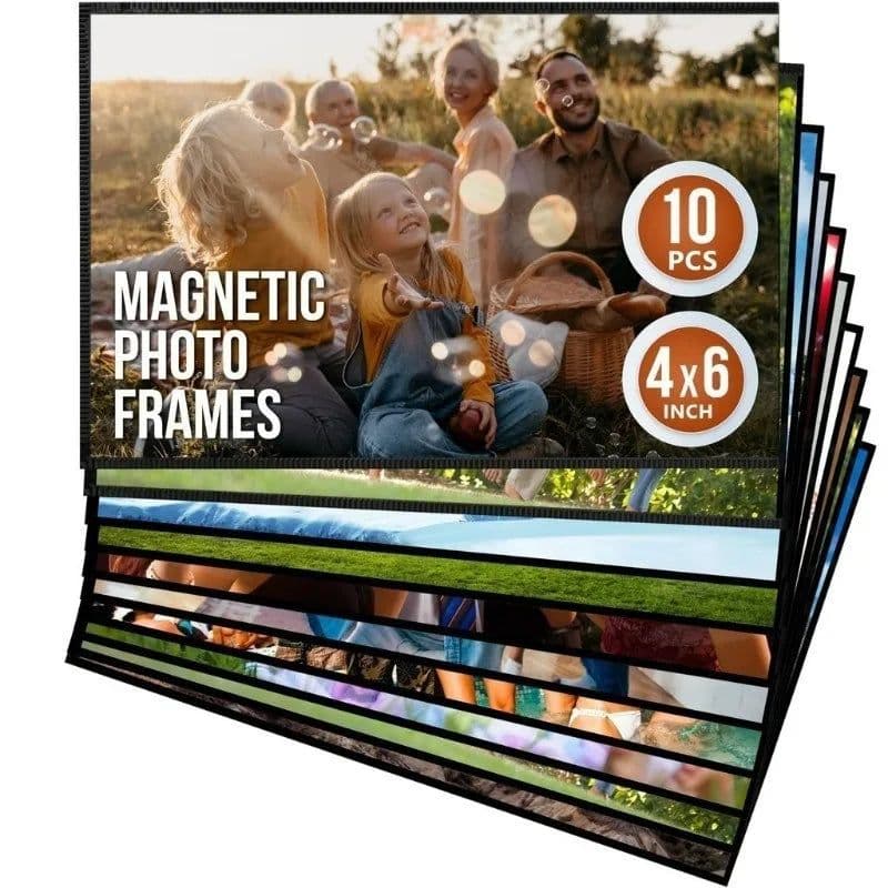 image-10 Piece Set Black Magnetic Photo Frame Refrigerator Magnet Picture Sleeves Wall Art Poster Hanger Home Decoration Holder