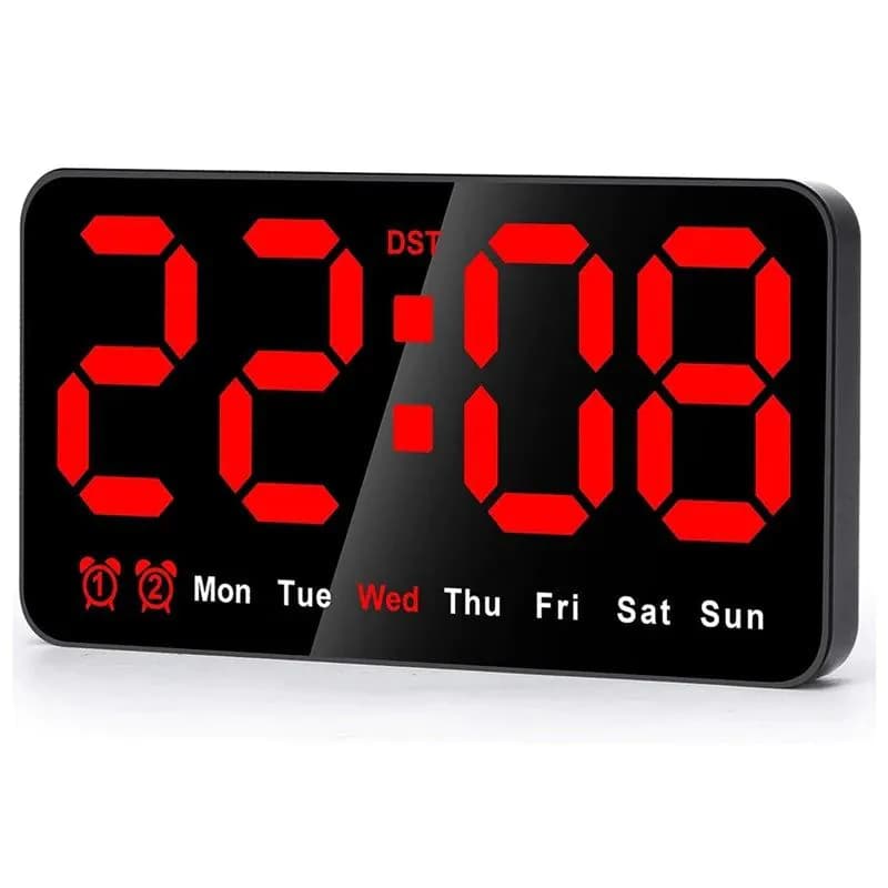 image-Digital Wall Clock, 9Inch LED Digital Clock Large Display With 12/24H, Big Digits,Small Silent Wall Clock Durable (Red)