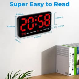 image-Digital Wall Clock, 9Inch LED Digital Clock Large Display With 12/24H, Big Digits,Small Silent Wall Clock Durable (Red)