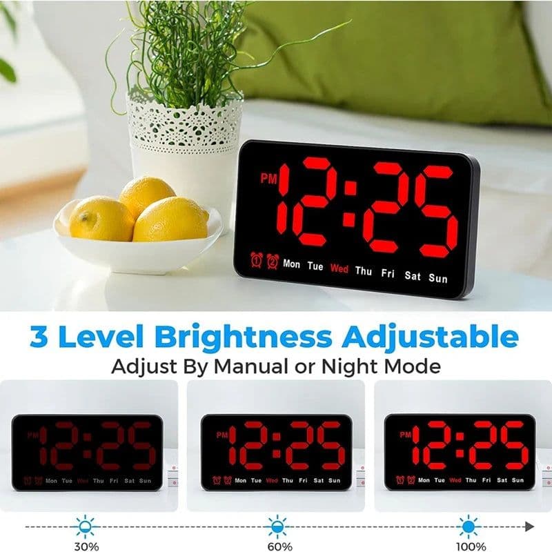 image-Digital Wall Clock, 9Inch LED Digital Clock Large Display With 12/24H, Big Digits,Small Silent Wall Clock Durable (Red)