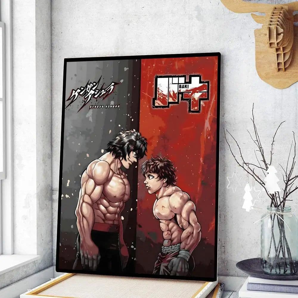 image-Japanese Anime Baki Hanma Comics Whitepaper Sticky Posters Wall Sticker DIY Living Room Bar Cafe Vintage Posters Decorative Wall
