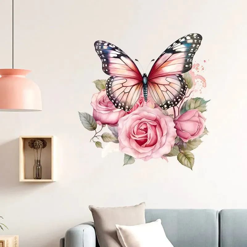 image-M733 Butterflies Plants Flowers Wall Sticker Bathroom Toilet Decor Decals Living Room Cabinet Home Decoration Self Adhesive Mura