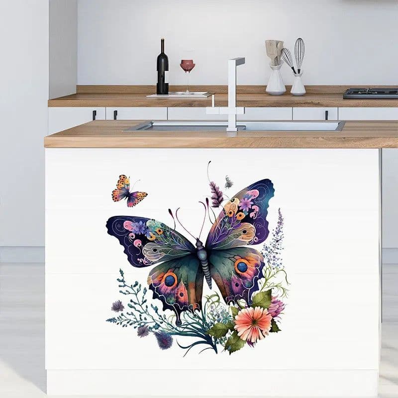 image-M733 Butterflies Plants Flowers Wall Sticker Bathroom Toilet Decor Decals Living Room Cabinet Home Decoration Self Adhesive Mura