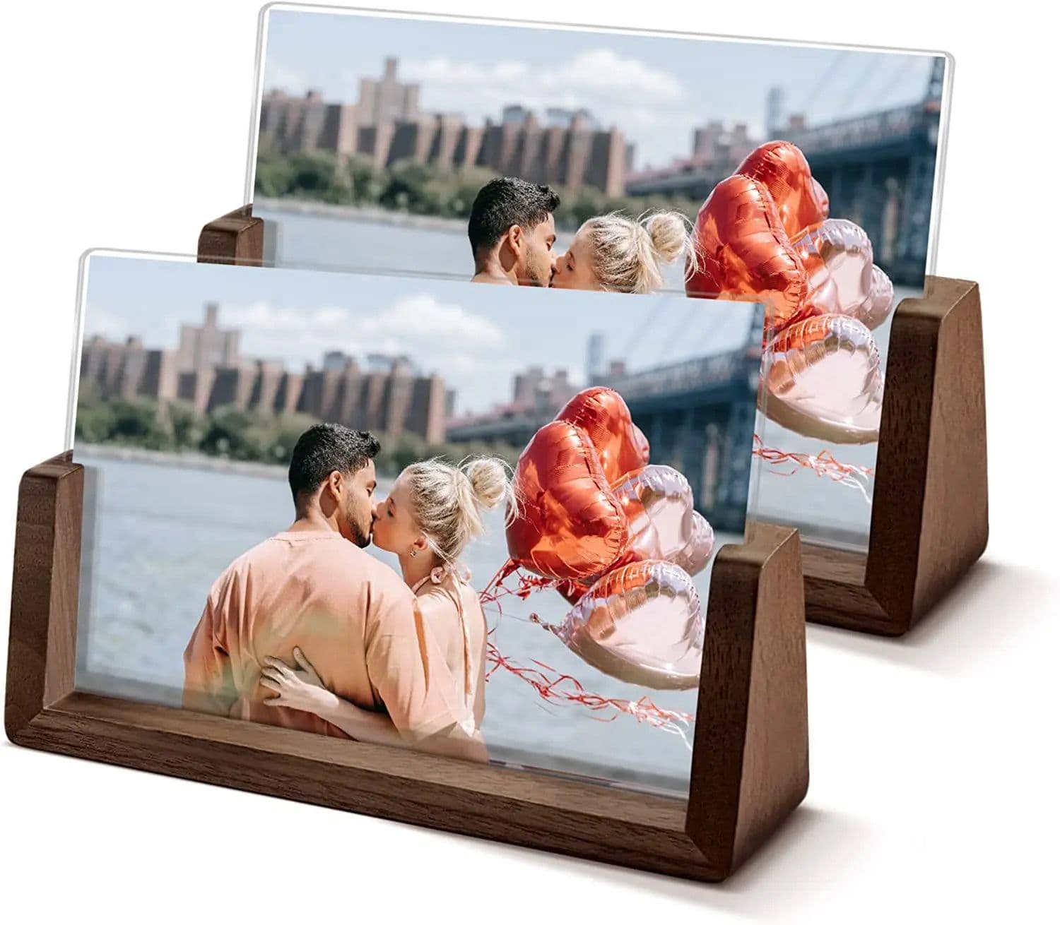 image-Walnut/Beech Creative Photo Frame Set Acrylic U Shape Transparent Frame 10X15 13X18 15X20 20X25cm Desktop Wood Pictures Frame