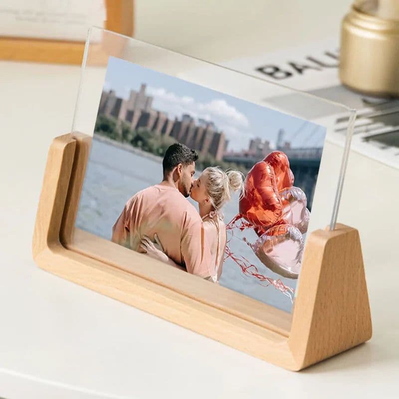 image-Walnut/Beech Creative Photo Frame Set Acrylic U Shape Transparent Frame 10X15 13X18 15X20 20X25cm Desktop Wood Pictures Frame