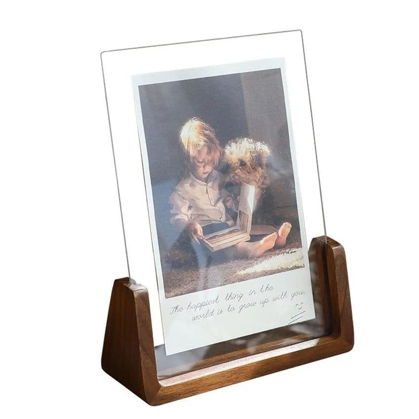 image-Walnut/Beech Creative Photo Frame Set Acrylic U Shape Transparent Frame 10X15 13X18 15X20 20X25cm Desktop Wood Pictures Frame