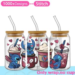 image-UV DTF Cup Wrap Blue Cartoon Transfers 16oz UV DTF Libbey Wrap Tumbler Stickers Glass Can Selfadhesive Waterproof