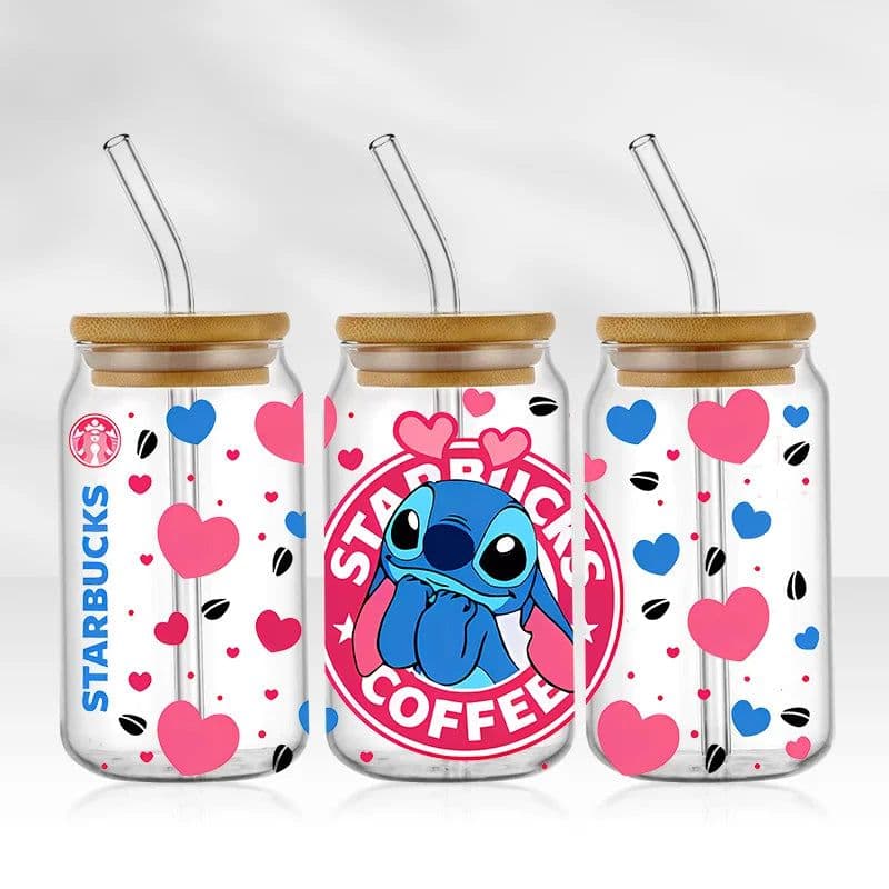 image-UV DTF Cup Wrap Blue Cartoon Transfers 16oz UV DTF Libbey Wrap Tumbler Stickers Glass Can Selfadhesive Waterproof