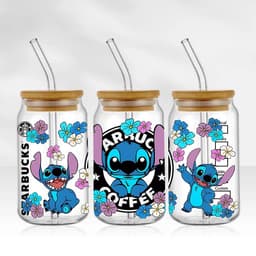 image-UV DTF Cup Wrap Blue Cartoon Transfers 16oz UV DTF Libbey Wrap Tumbler Stickers Glass Can Selfadhesive Waterproof