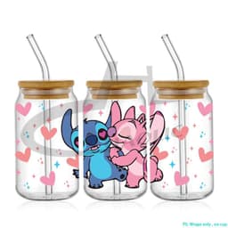 image-UV DTF Cup Wrap Blue Cartoon Transfers 16oz UV DTF Libbey Wrap Tumbler Stickers Glass Can Selfadhesive Waterproof